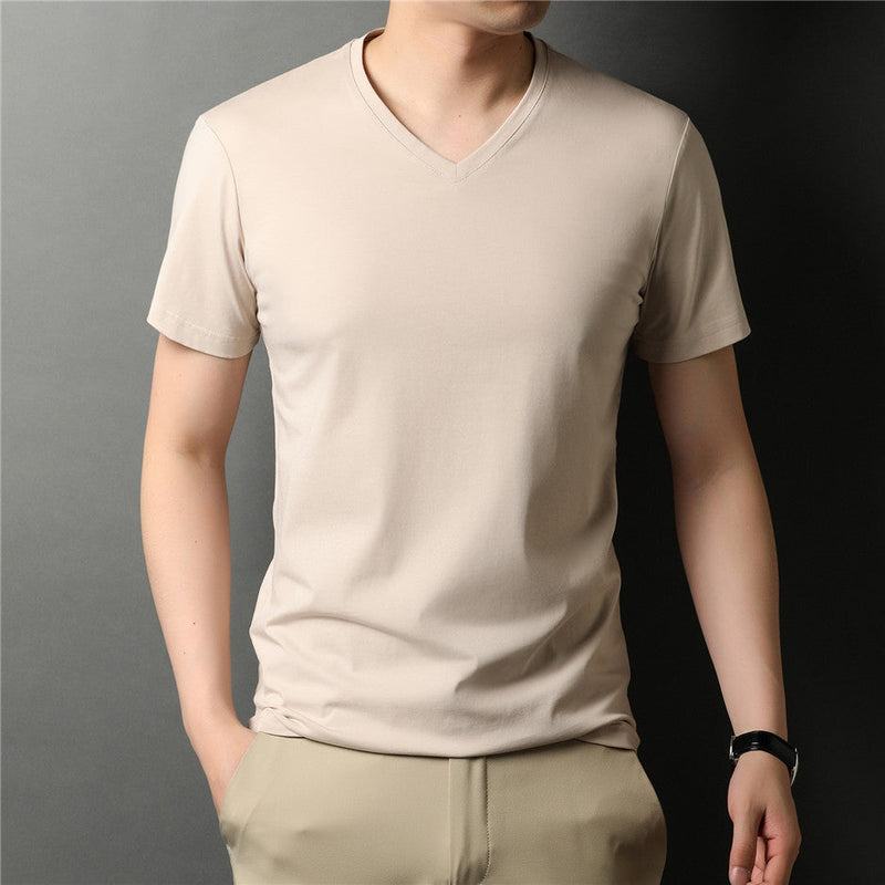 Camiseta Masculina de Algodão Com Gola V